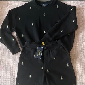 Polo by Ralph Lauren Black Logo Tag Set Sweatshirt Sz M(8-10) Sweatpants L